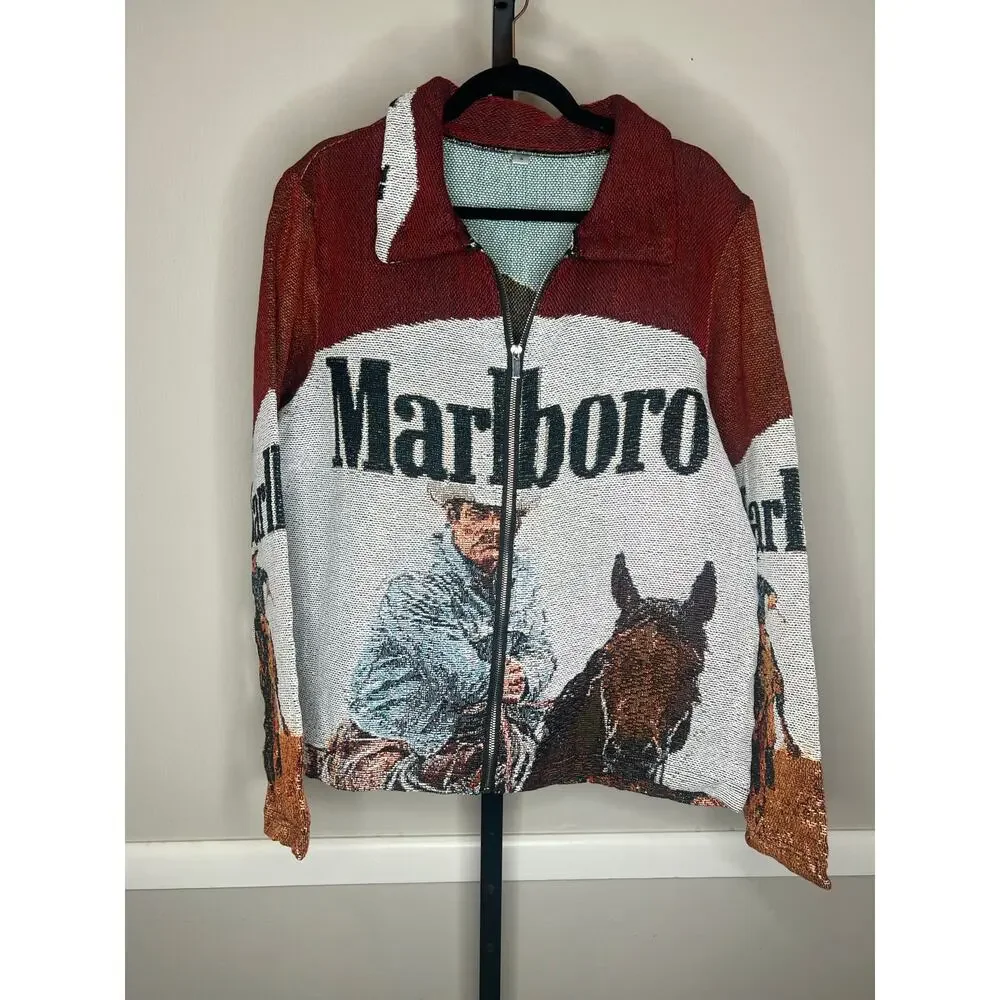 Marlboro Cowboy Tapestry Zip Jacket Western Graphic Size Medium - Picture 3 of 9